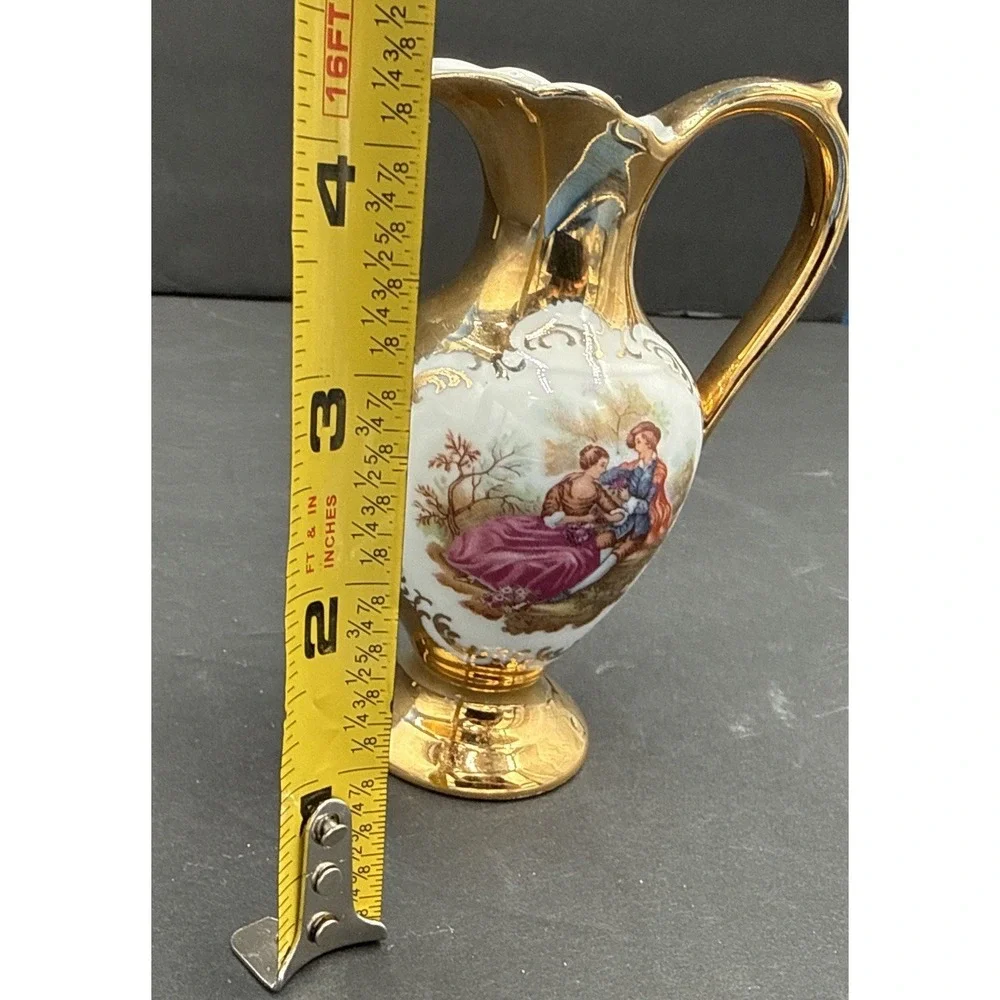 Vintage STW Bavaria Germany Miniature Ewer Pitcher Courting Scene Gold